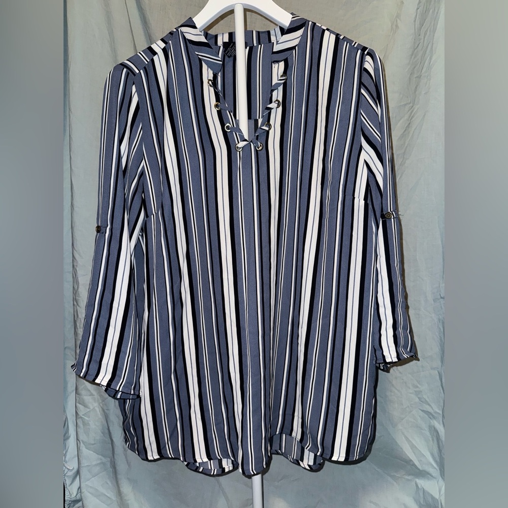 Rue21 Navy and White Lace-Up Stripe Tunic